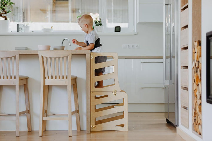 Kinder Lernturm 2 in 1 weisser Tritthocker Learning Tower Schreibtisch Montessori Möbel Küchenhelfer