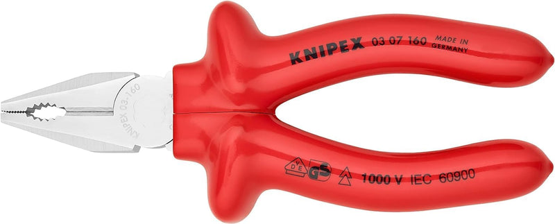 Knipex Kombizange verchromt, tauchisoliert, VDE-geprüft 160 mm 03 07 160 160 mm verchromt Tauchisoli