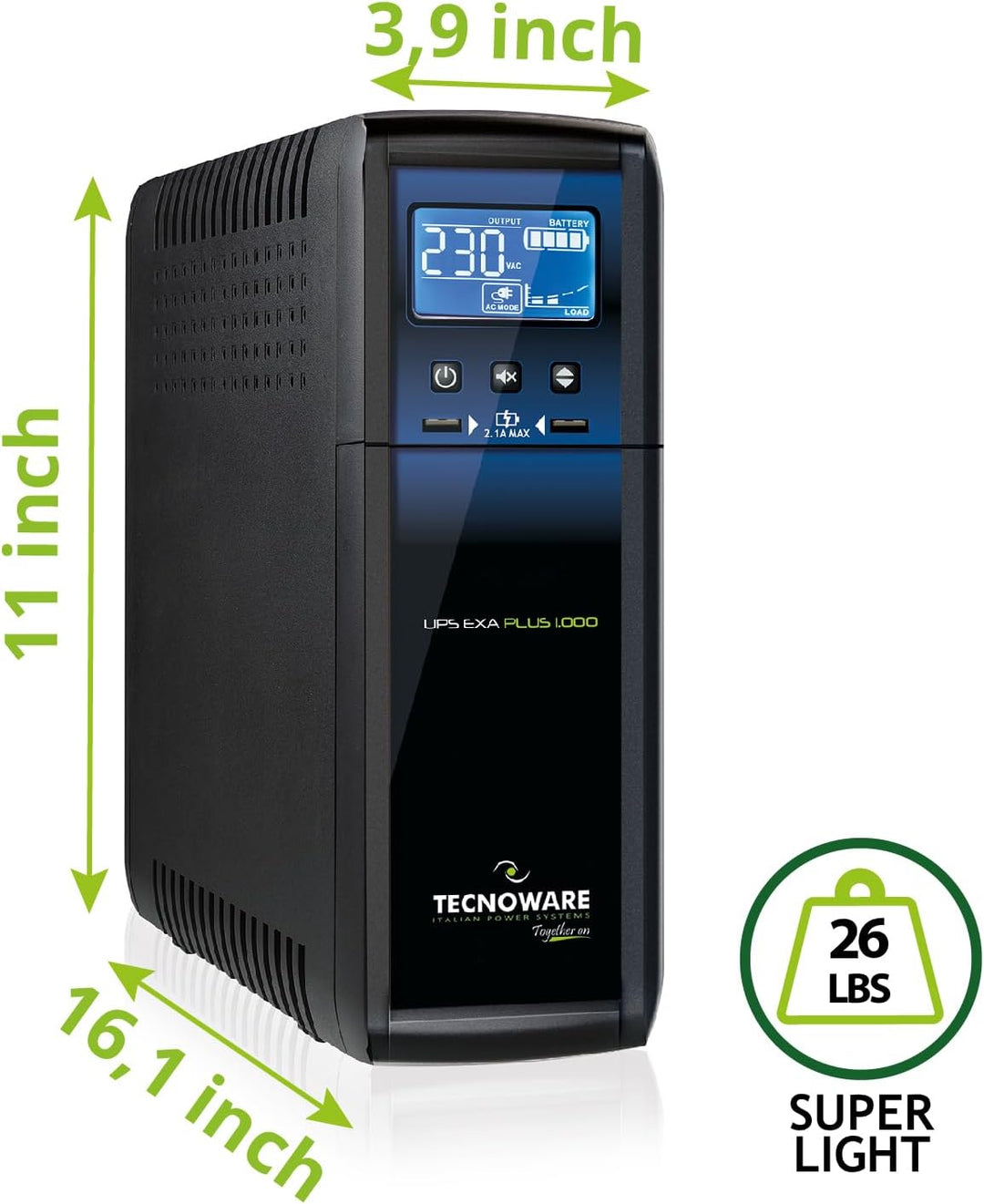 Tecnoware Power Systems - UPS EXA PLUS 1500 VA, Blackout-Schutz für PCs & Spielekonsolen, AVR-Techno