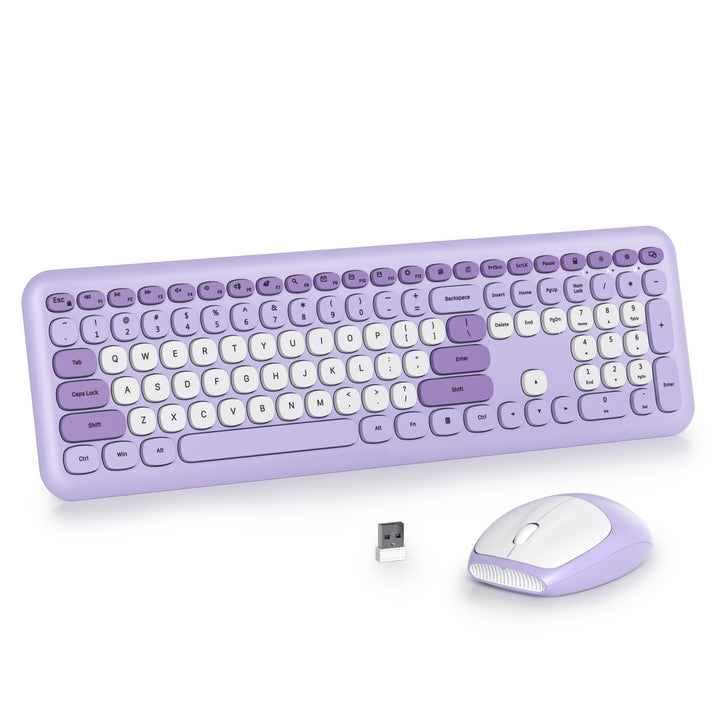 SOLIDEE Buntes kabellose Tastatur und Maus-Kombination,2.4GHz Retro Schreibmaschine Tastatur,104 Tas