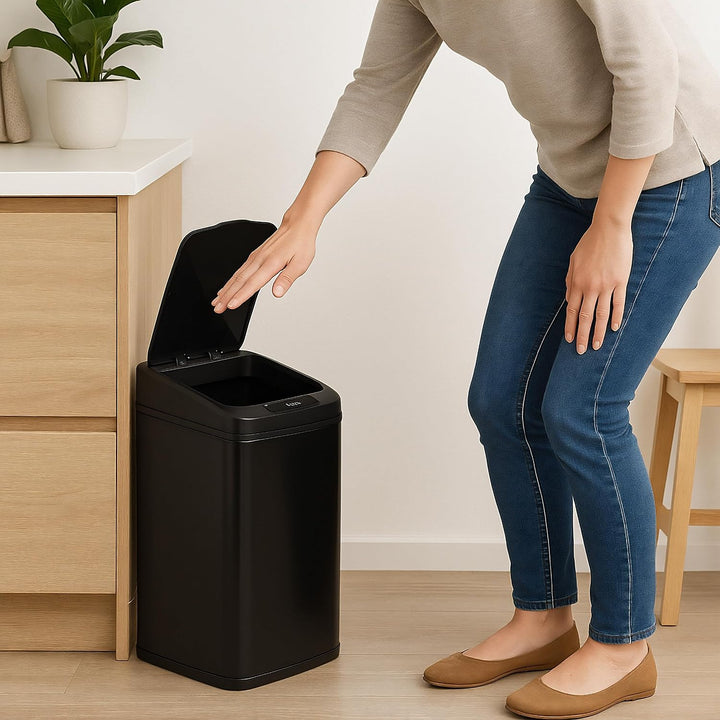Relaxdays Sensor Mülleimer 12l, eckiger Abfalleimer mit Deckel &amp; Inneneimer, Küche &amp; Bad, Automatik