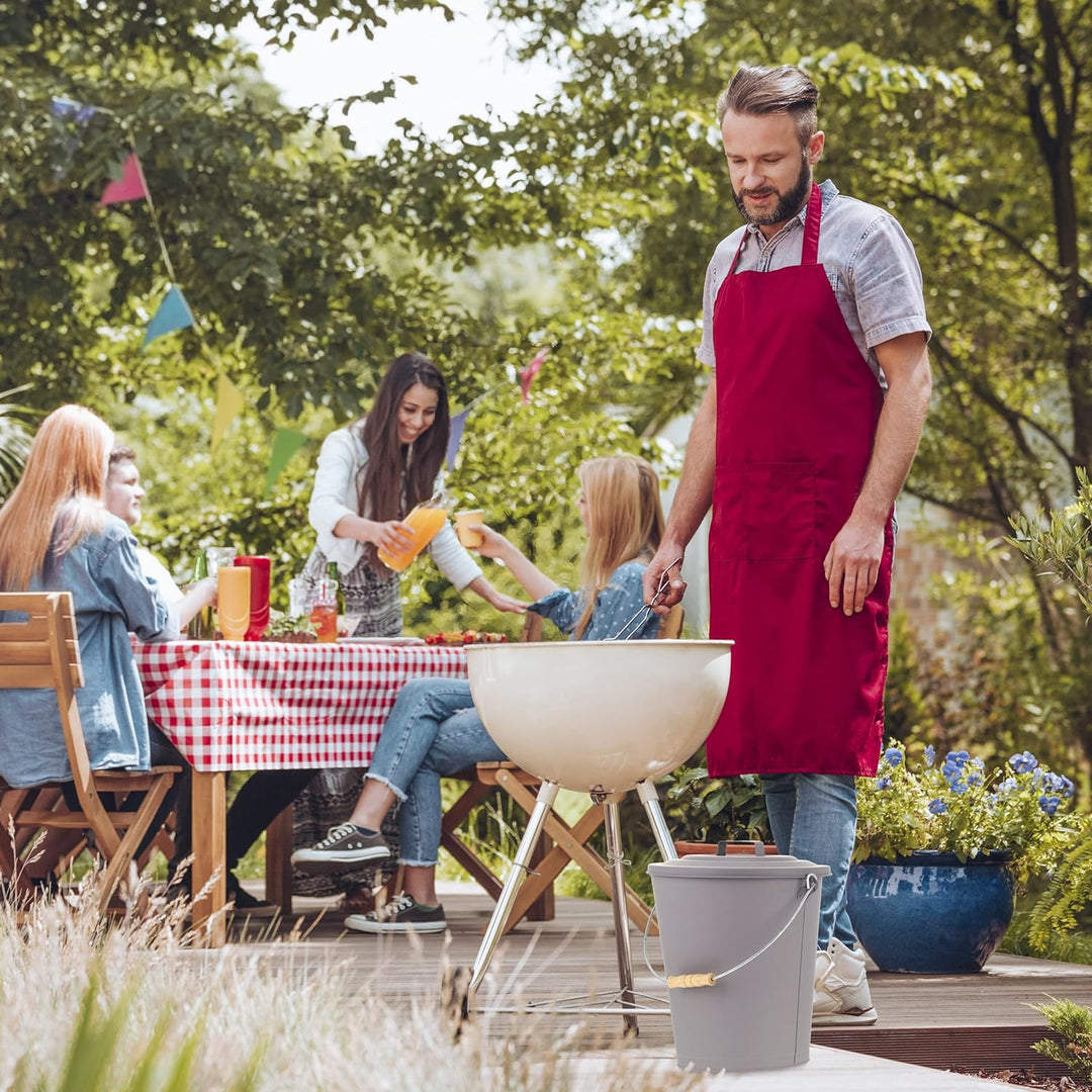 Relaxdays Ascheeimer mit Deckel, 24 Liter, für Kohle & Asche, runder Aschebehälter mit Henkel, Kamin