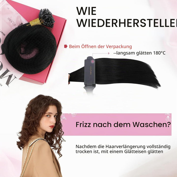 Moresoo Schwarz Keratin Bondings Extensions Echthaar 16/40cm Zoll Unsichtbar Remy Pre Bonded Echthaa