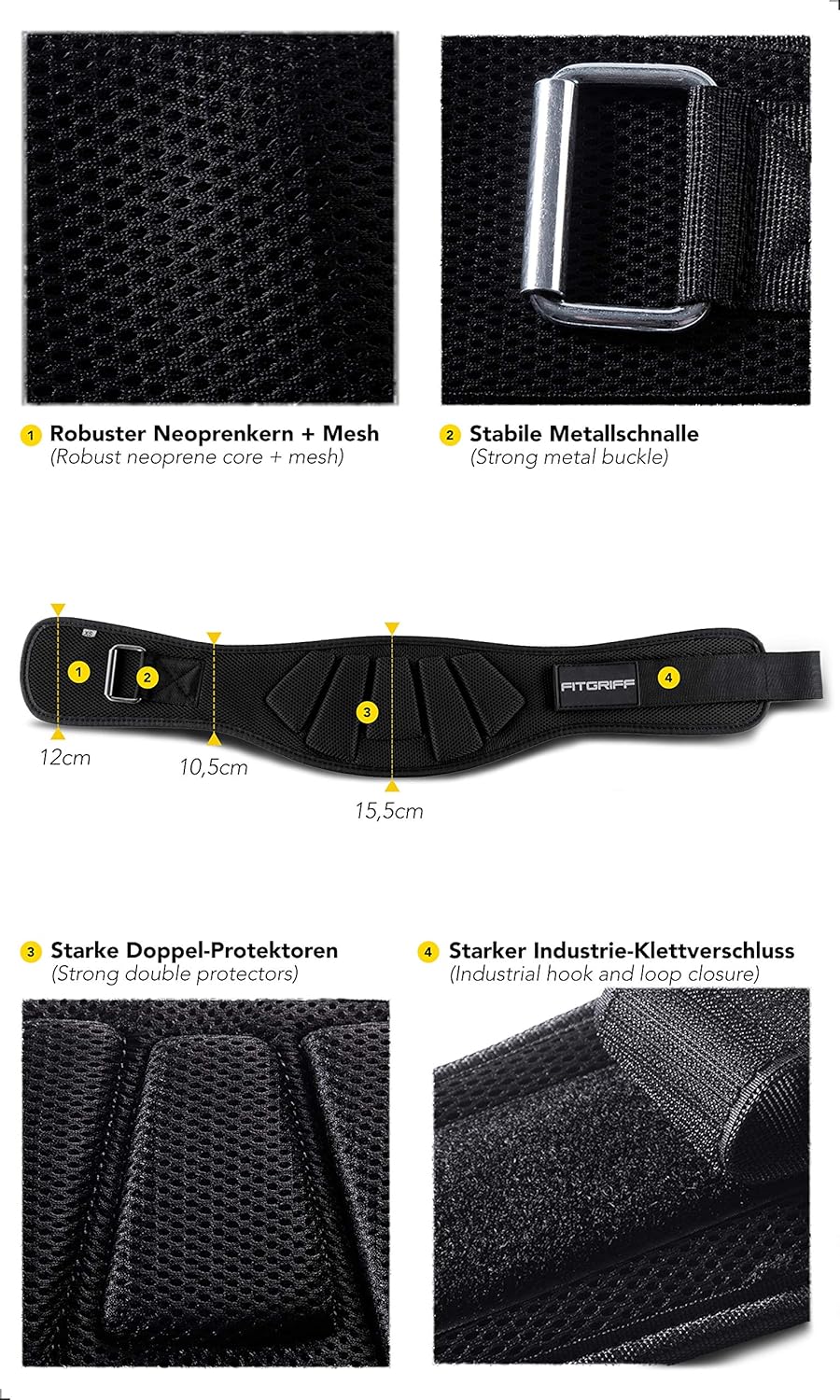 FITGRIFF® Gewichthebergürtel V1 - Fitness-Gürtel für Bodybuilding, Krafttraining, Gewichtheben - Tra