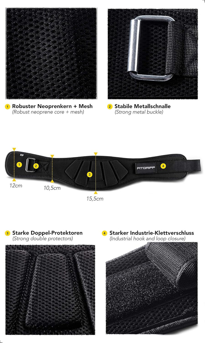 FITGRIFF® Gewichthebergürtel V1 - Fitness-Gürtel für Bodybuilding, Krafttraining, Gewichtheben - Tra
