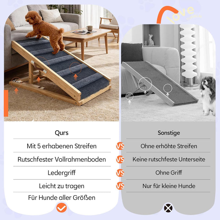 Tukailai Hunderampe aus Holz 70cm Lang Hundetreppe für Bett Sofa Auto Klappbare 2 Höhenverstellbar H