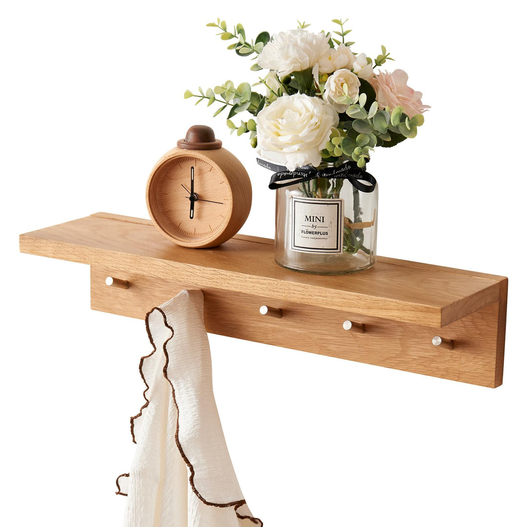 Garderobenleiste Holz 50cm, Garderobenhaken mit 5 Haken Wandgarderobe mit Ablage Schlüsselbrett mit