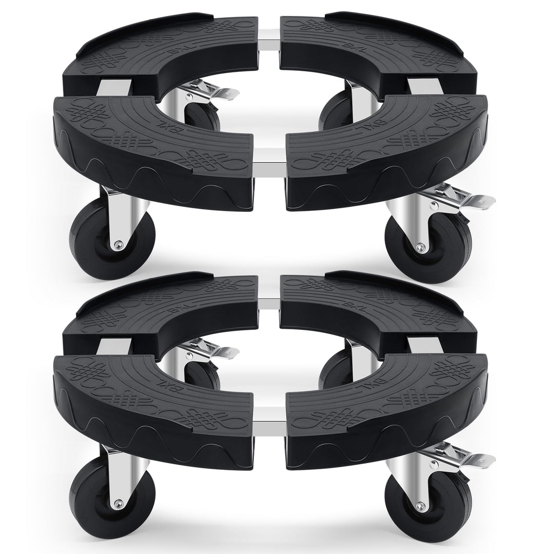 Pflanzenroller rund schwarz verstellbar 38CM-48CM, Schwerlast-Rollbrett Pflanzen mit 4 PE-Rollen und