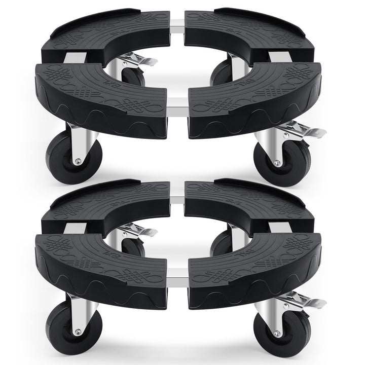 Pflanzenroller rund schwarz verstellbar 38CM-48CM, Schwerlast-Rollbrett Pflanzen mit 4 PE-Rollen und