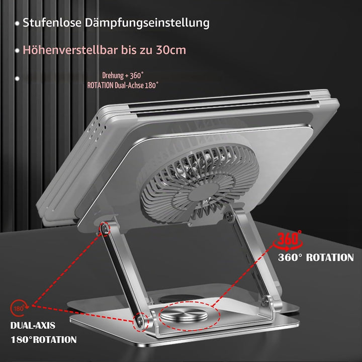 Laptop-Kühlpad 360° drehbarer Laptop-Ständer mit 5" Turbo-Kühllüfter, 2 verstellbaren Neigungswinkel