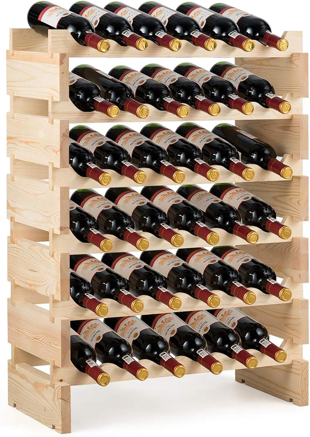 COSTWAY Weinregal Holz, Stapelbares Weinständer Flaschenregal 6 Höhe zur Auswahl, Holzregal stabil,