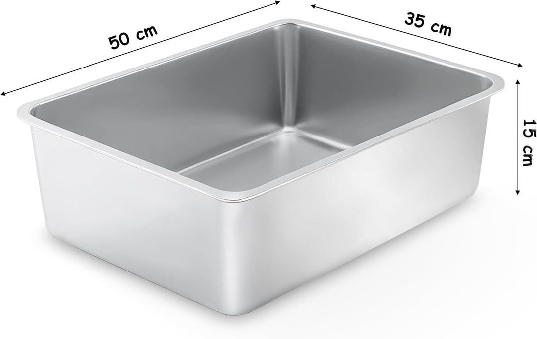 XXL Katzenklo 50 * 35 * 15CM Katzentoilette Edeltsahl Katzentoilette Gross, offenes Katzenklo für Ei