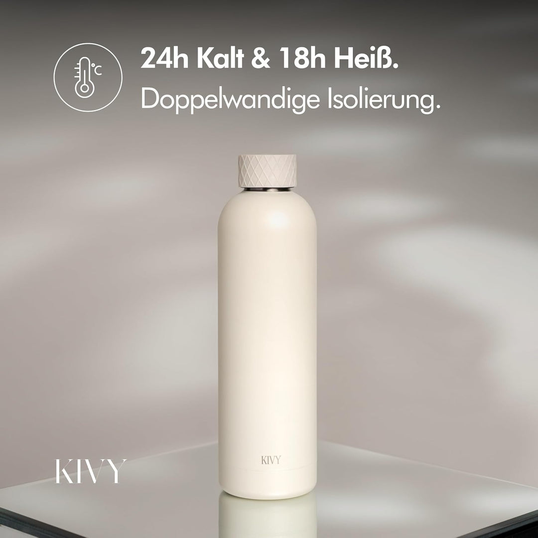 KIVY Edelstahl Trinkflasche 750ml - Auslaufsicher &amp; Kohlensäure geeignet | 24h kalt | 18h Heiss - Th