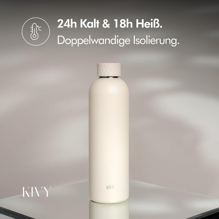KIVY Edelstahl Trinkflasche 750ml - Auslaufsicher &amp; Kohlensäure geeignet | 24h kalt | 18h Heiss - Th