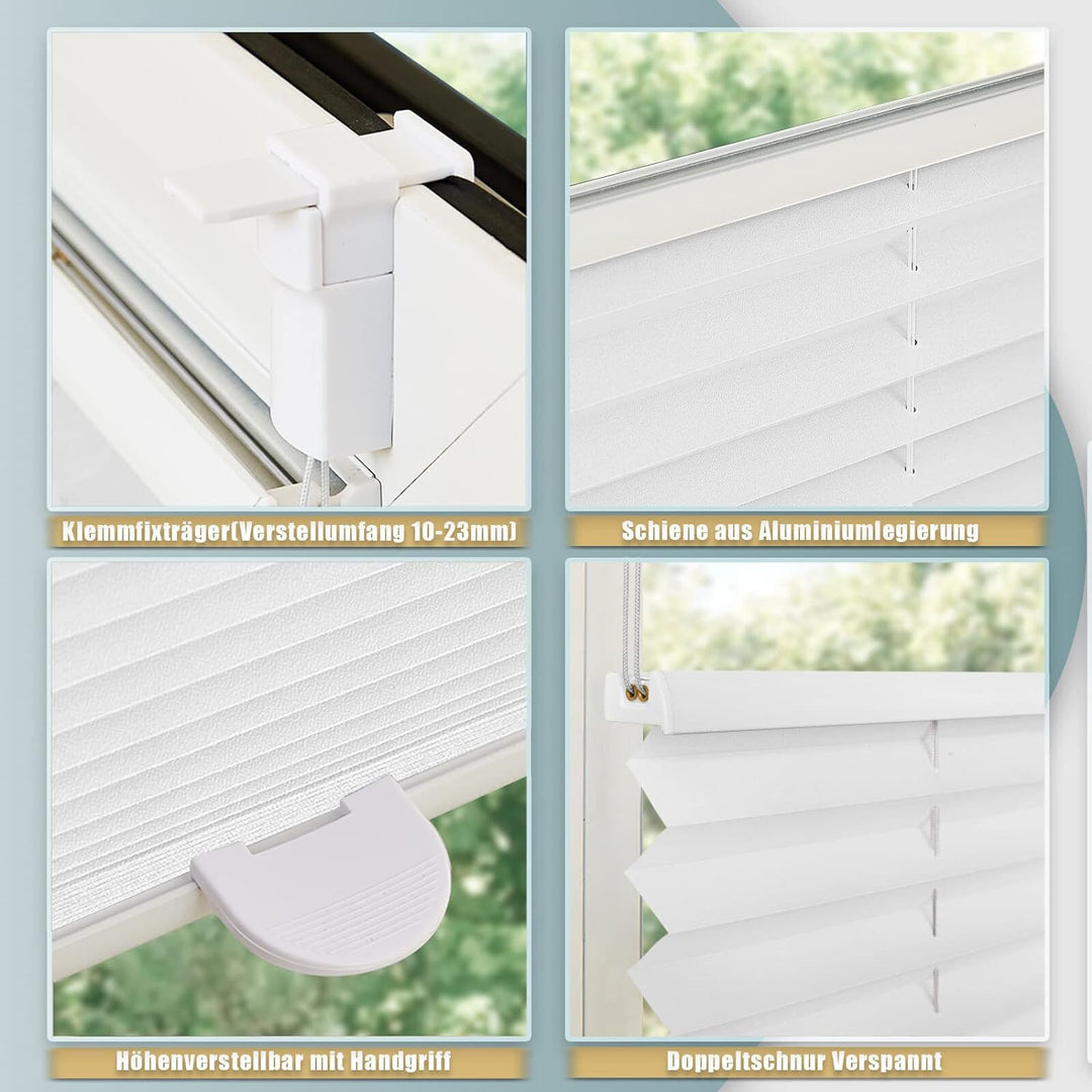 Plissee ohne Bohren Klemmfix 115x130cm(BxH) Weiss Jalousie Sonnenschutz Easyfix Faltrollo Lichtdurch
