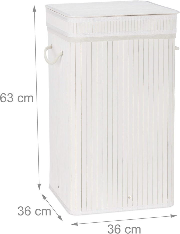 Relaxdays 1 x Wäschekorb Bambus, faltbar & tragbar, XL, 70l, mit Deckel, eckiger Wäschesammler, HxBx