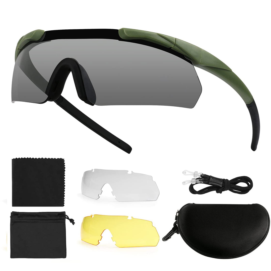 Feyachi Schiessbrille mit 3 Austauschbaren Gläsern, Schutzbrille Schlagfester Augenschutz, UV-400-S