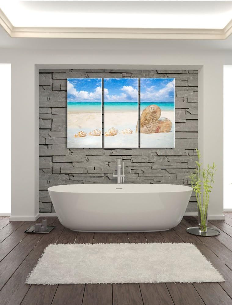 Pixxprint Sandstrand mit Muscheln als Leinwandbild/Grösse: 3 Teilig (120x80) cm/Wandbild/Kunstdruck/