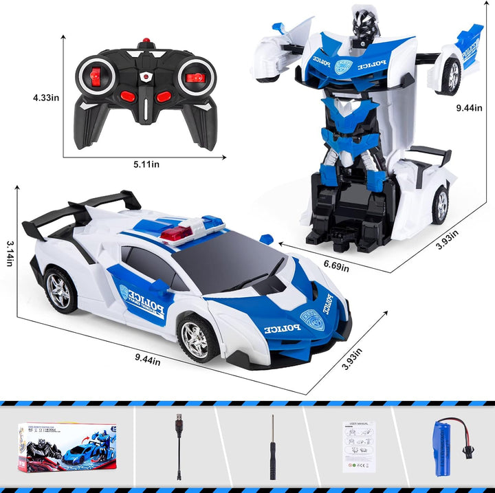 Verformung Ferngesteuertes Polizeiauto Kinder, 360° Drehung 2.4GHz 1:18 Roboter RC Auto Transformato