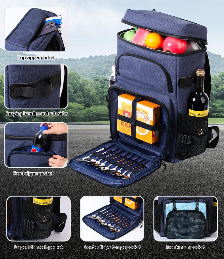 DEWUR Kühlrücksack 35L Thermo Rücksack Kühltasche Wasserdichter Picknickrücksack mit Flaschenöffner