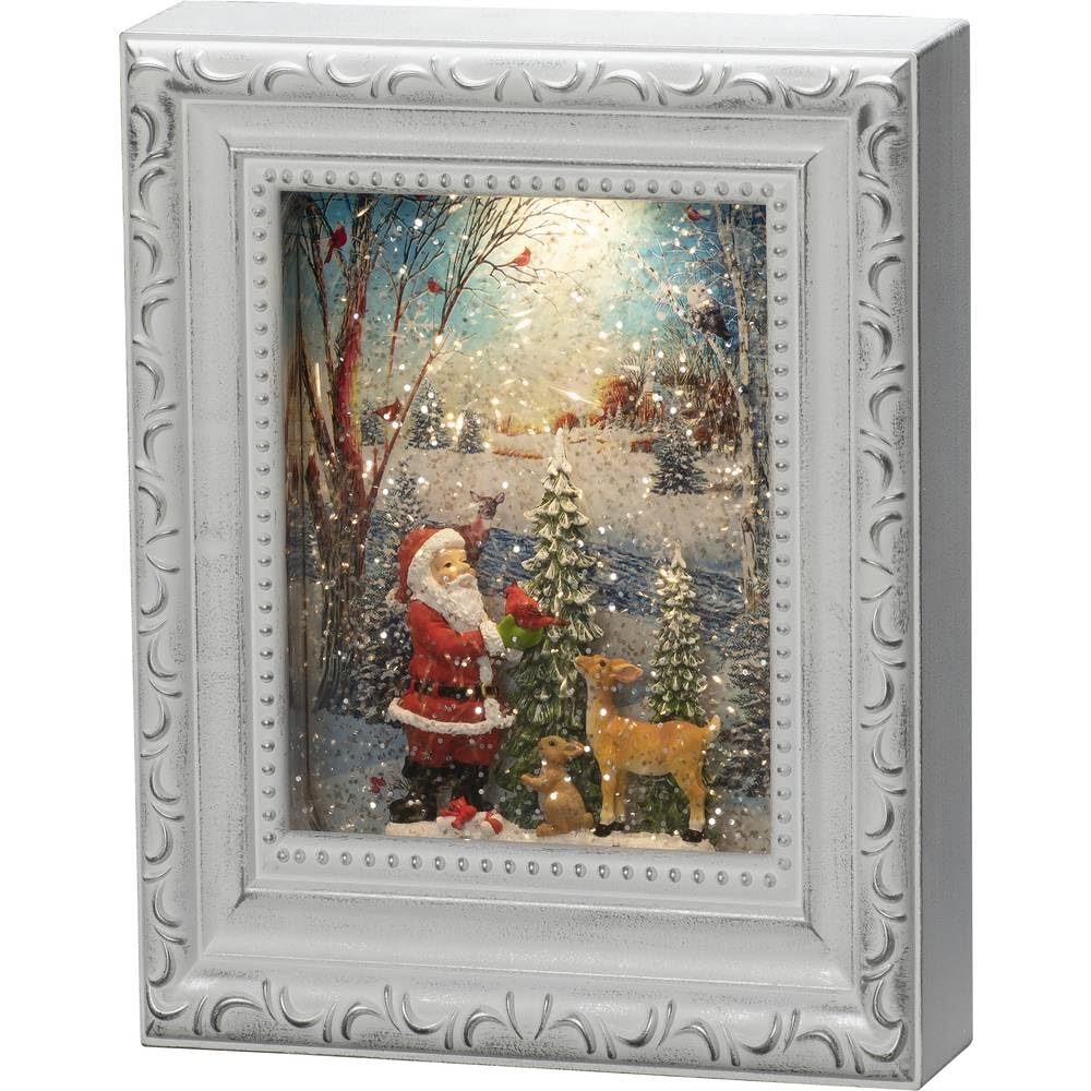 Konstsmide LED Wasserlaterne, antik weiss, Bilderrahmen,"Weihnachtsmann mit Tieren", mit an/aus Scha