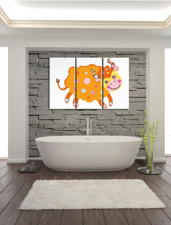 Pixxprint Niedliches Schaf mit Hörnern als Leinwandbild | Grösse: 3 Teilig (120x80) | Wandbild| Kuns