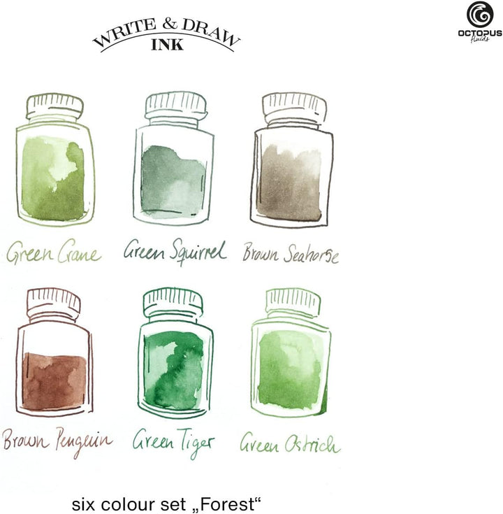 Octopus Write and Draw Ink Set FOREST, wasserfeste Tinte zum Schreiben und Zeichnen, Kalligraphietin