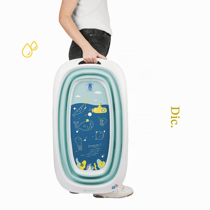 Badabulle Faltbare Babybadewanne - Ultrakompakt - 35L - Rutschfeste Füsse - Abflussstopfen &amp; Tempera