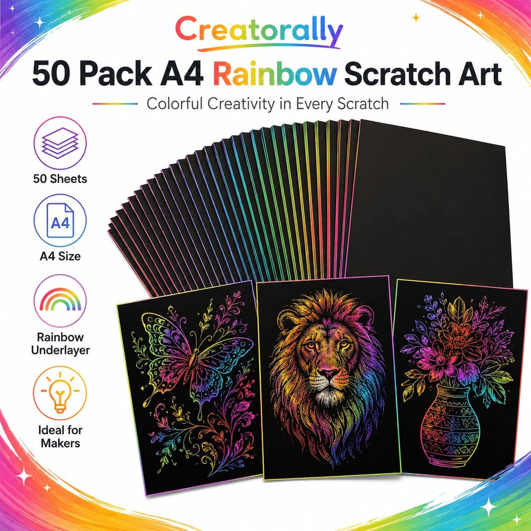 Kratzpapier A4, Bastelpapier für Laser Gravur, Regenbogen 50 Blatt Zum Kinder Zeichnen, Kunstbedarf,