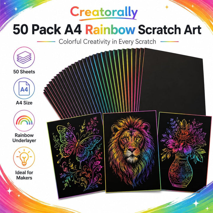 Kratzpapier A4, Bastelpapier für Laser Gravur, Regenbogen 50 Blatt Zum Kinder Zeichnen, Kunstbedarf,