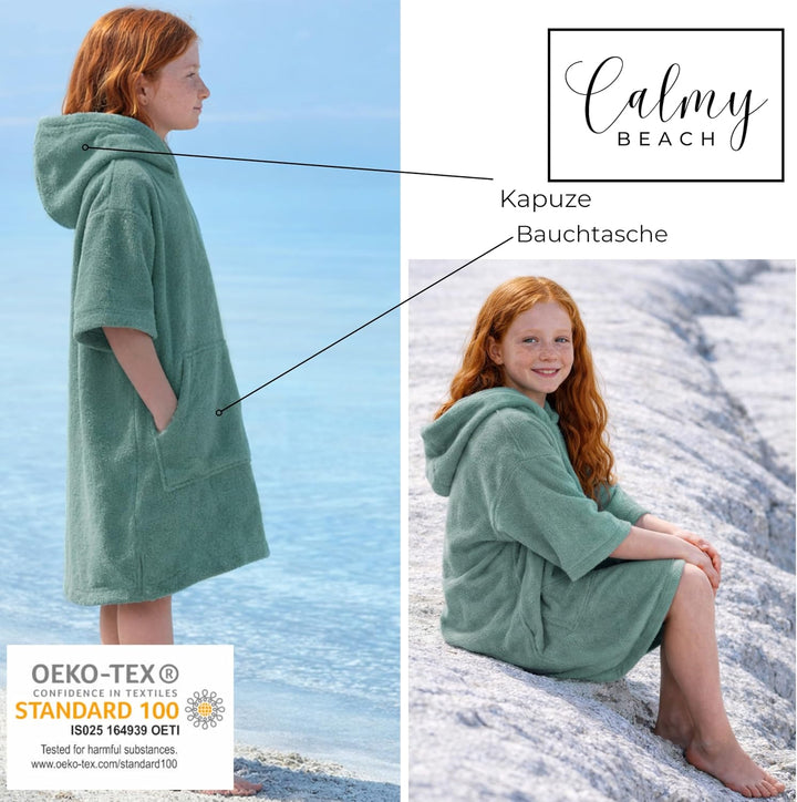Frottee Badeponcho Kinder Jungen - Mädchen Surf Poncho 100% Baumwolle Strandponcho Handtuch mit Kapu