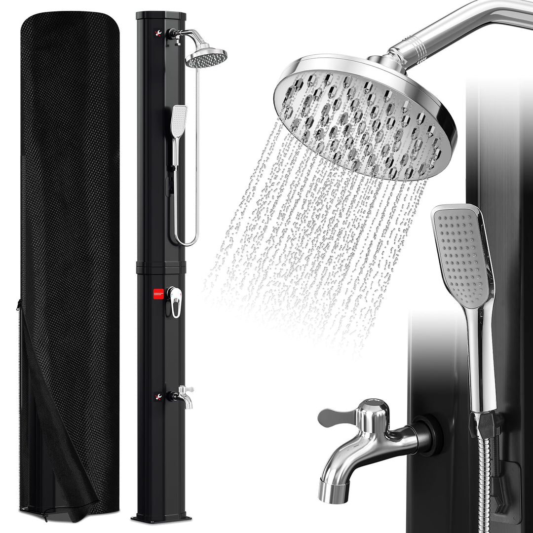 Eulenke Solardusche 60L Solar Gartendusche mit 360° Regenduschkopf, Wasserhahn und handbrause, Warme