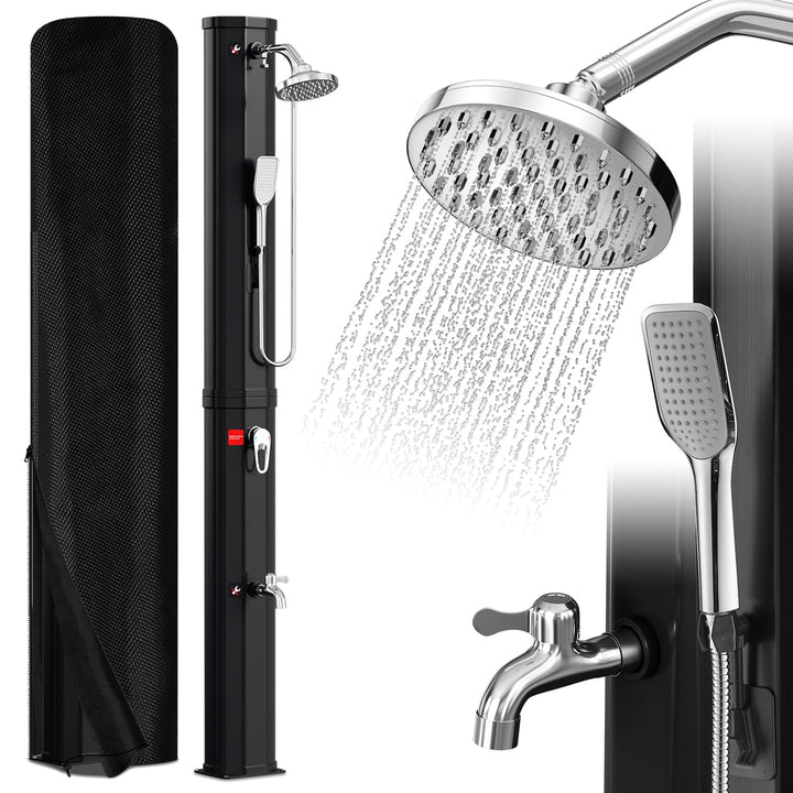 Eulenke Solardusche 60L Solar Gartendusche mit 360° Regenduschkopf, Wasserhahn und handbrause, Warme