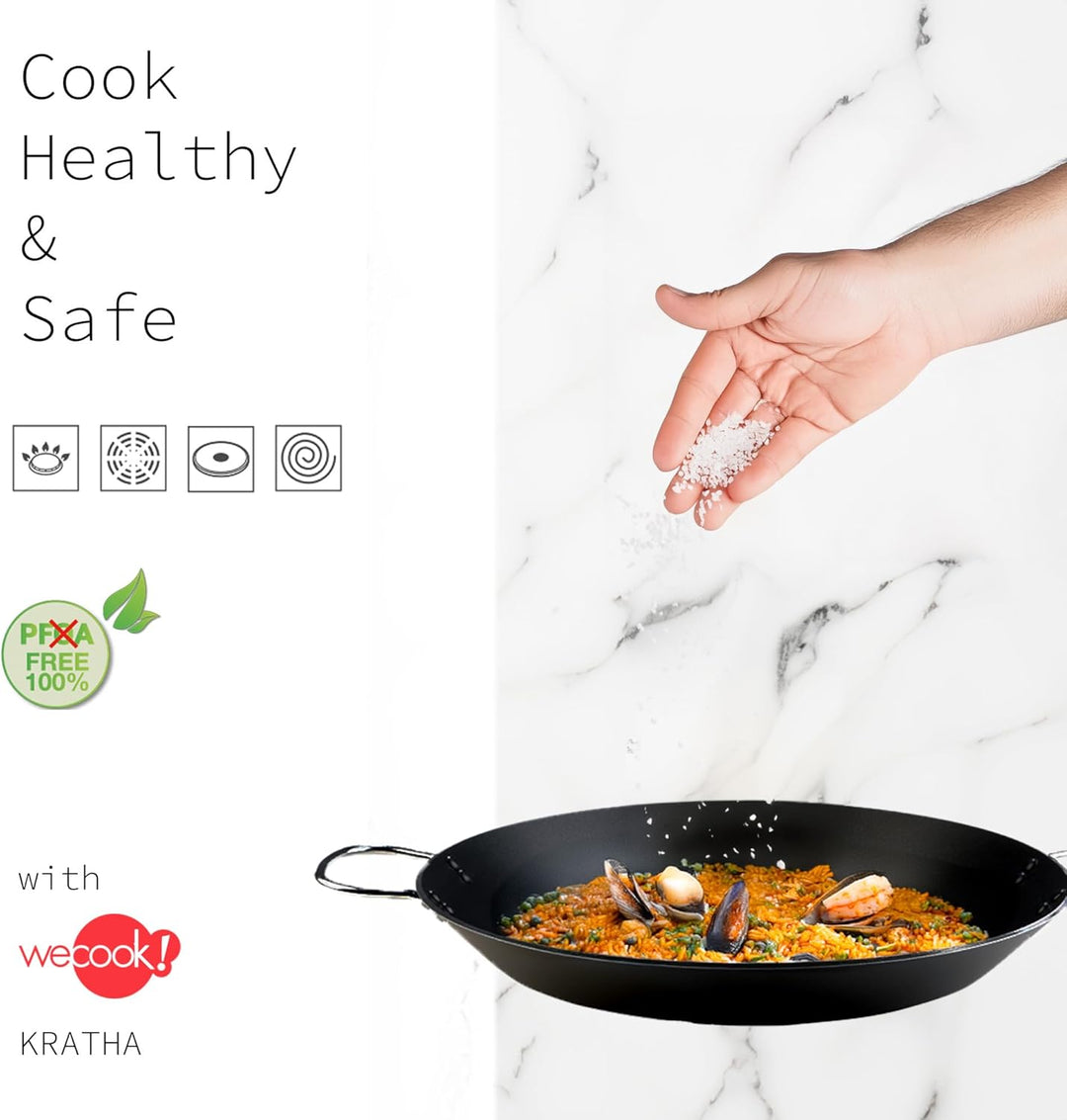 WECOOK! Kratha Paella-Pfanne Induction, 30 cm, 4 Portionen, Antihaftbeschichtung XYLAN PLUS, Ökologi