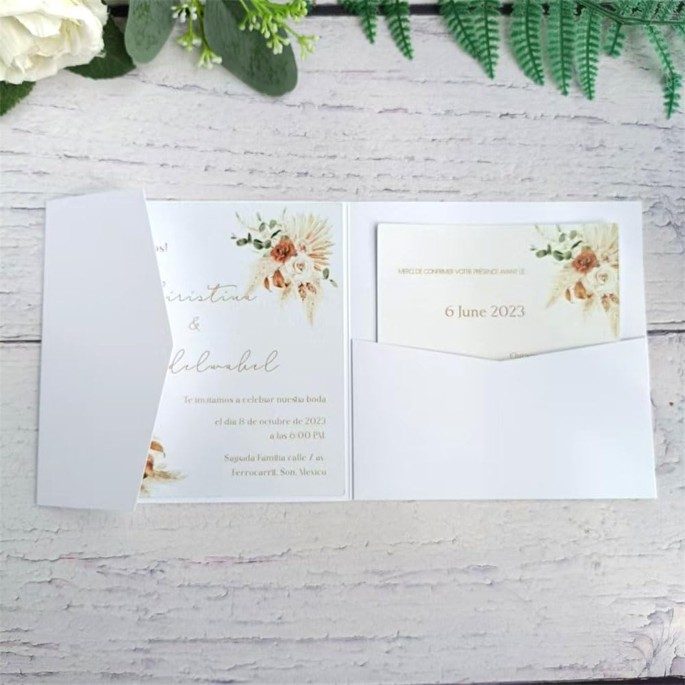 MillaSaw Hochzeitseinladungskarte, matt, Weiss, 15 x 15 cm, 25 Stück (mattes Weiss), mattes Weiß