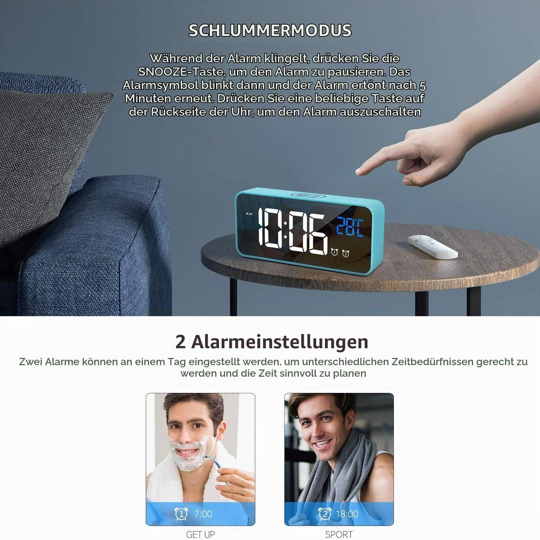 HOMVILLA Wecker, Wecker Digital mit Grosse LED Temperaturanzeige, Digitaler Wecker mit Dual Alarm, S