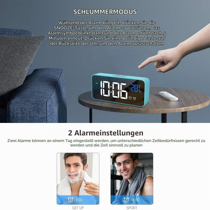 HOMVILLA Wecker, Wecker Digital mit Grosse LED Temperaturanzeige, Digitaler Wecker mit Dual Alarm, S