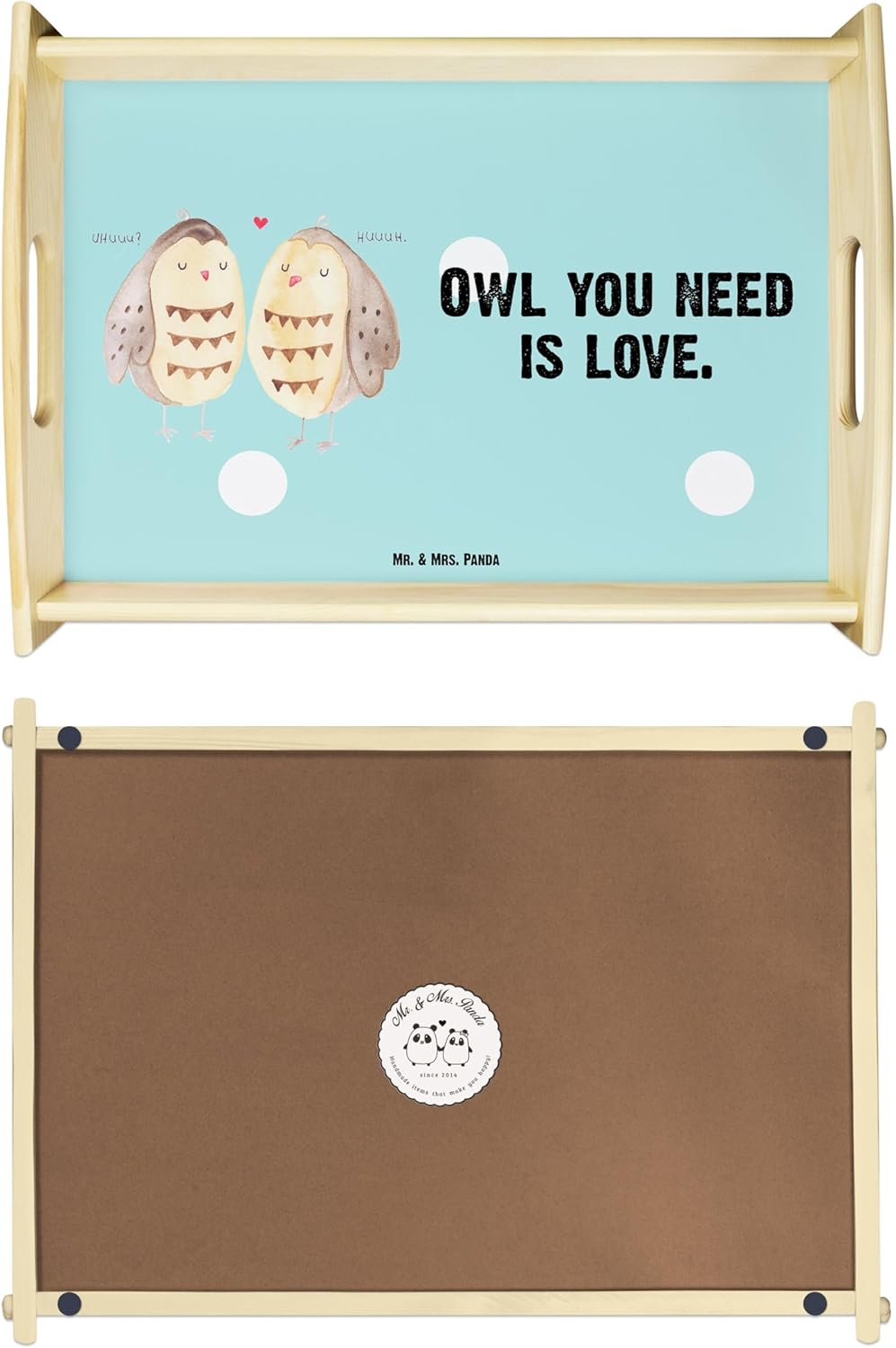 Mr. & Mrs. Panda tablett Holz Eulen Liebe - Geschenk, Eule, betttablett, sofatablett, Sofa, Holztabl