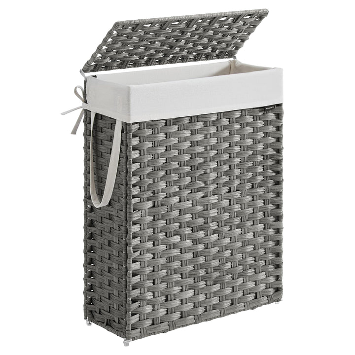 SONGMICS Wäschekorb schmal, Wäschesammler 55 L, Wäschebox aus synthetischem Rattan, mit Deckel und G