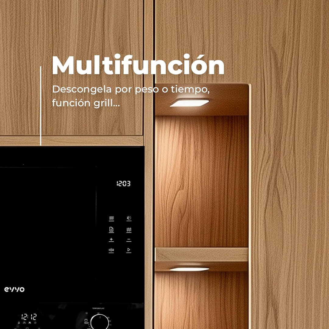 EVVO Integrierte Mikrowelle Mi45 Glas Bl, 25 l Fassungsvermögen, Grill 1200 W, Tür und Rahmen mit Gl