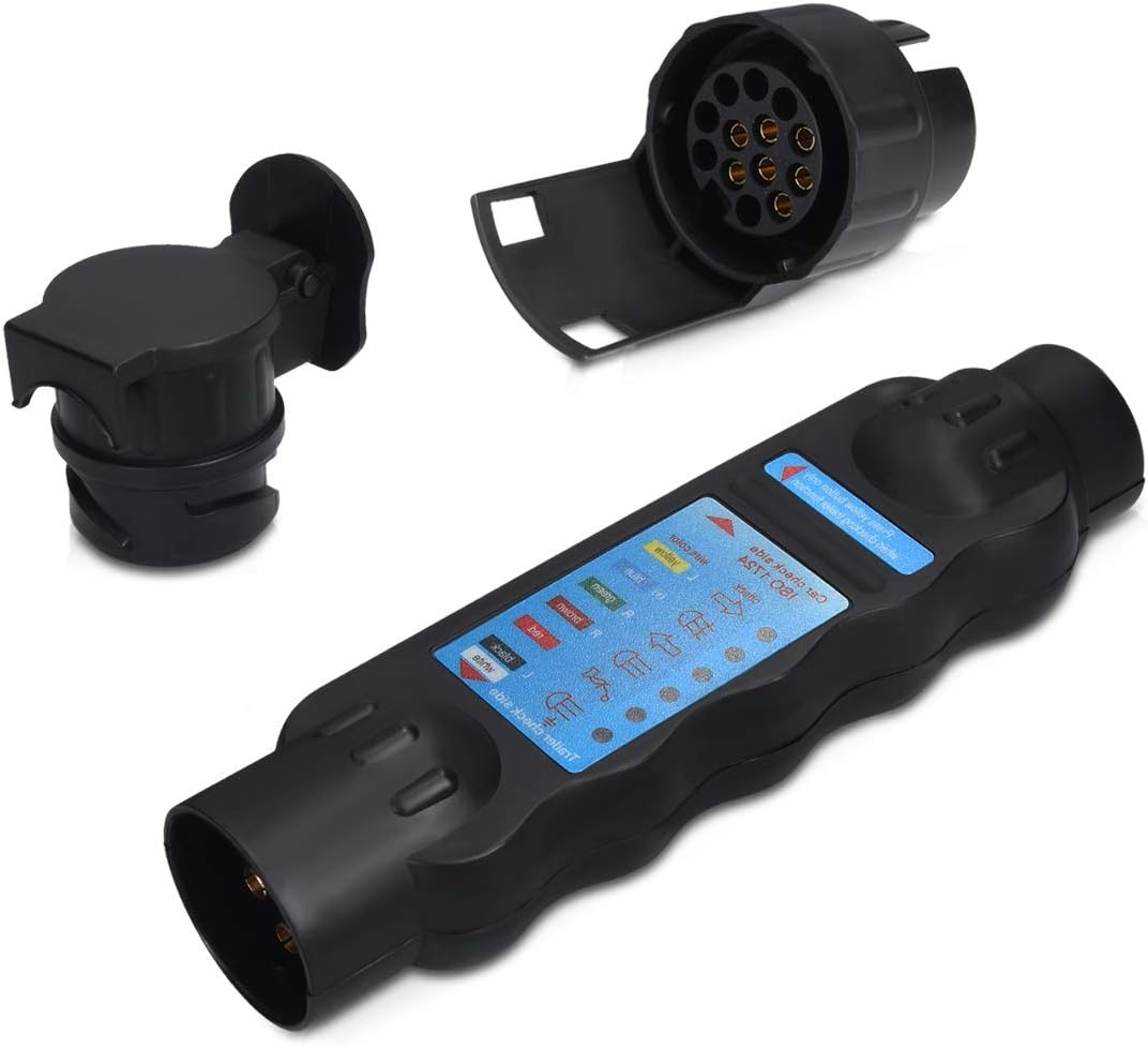 Navaris 7 Pin Anhänger Tester Prüfgerät - mit 13 zu 7 Pol und 7 zu 13 Pol Adapter - Anhängersteckdos