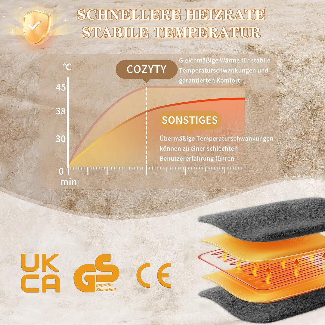 COZYTY Wärmedecke – Heizdecke Mit Abschaltautomatik 130×180cm, 6 Heizstufen & 10h Auto-Abschaltung,