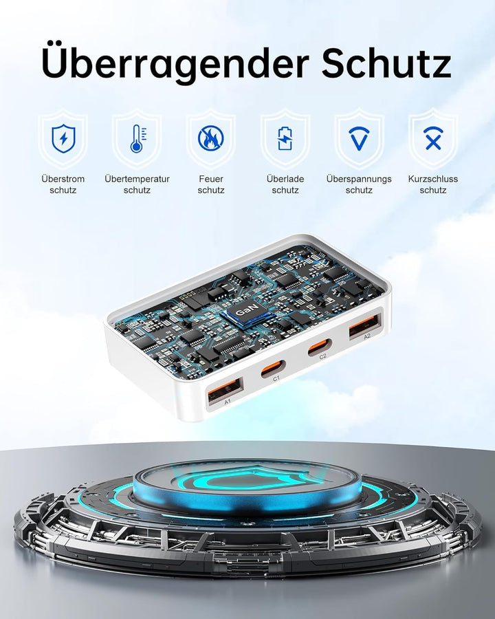 65W USB C Ladegerät Flach,USB Mehrfachstecker Ladestation mit 4 Ports,Reise Schnellladegerät USB C f