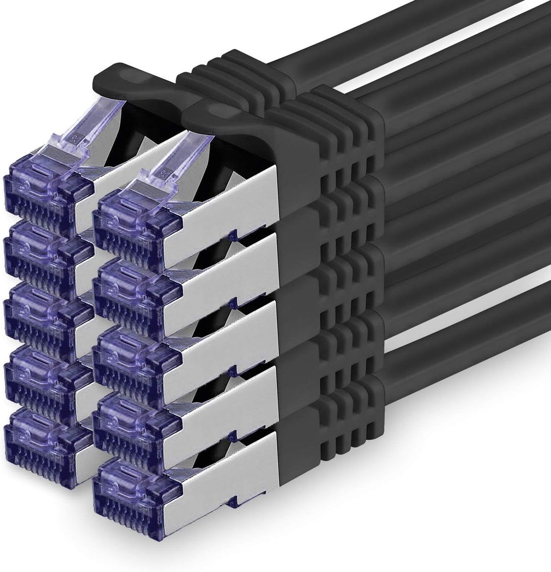 Cat.7 Netzwerkkabel 7,5m - Schwarz - 10 Stück - Cat7 Patchkabel (SFTP/PIMF/LSZH) Rohkabel 10 Gb/s mi