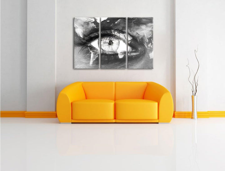 Pixxprint Die Erde gezeichnet auf EIN Gesicht Kohle Zeichnung Effekt 3-Teiler Leinwandbild 120x80 Bi