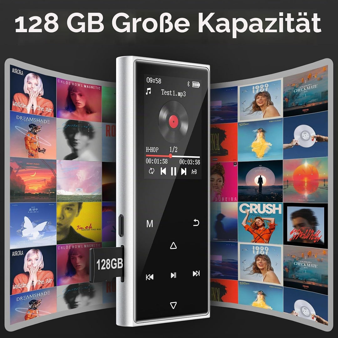 MP3 Player Bluetooth 5.3, MP3 Player Kinder mit 128GB Karte, Lautsprecher | 512GB erweiterbar, Hi-Fi