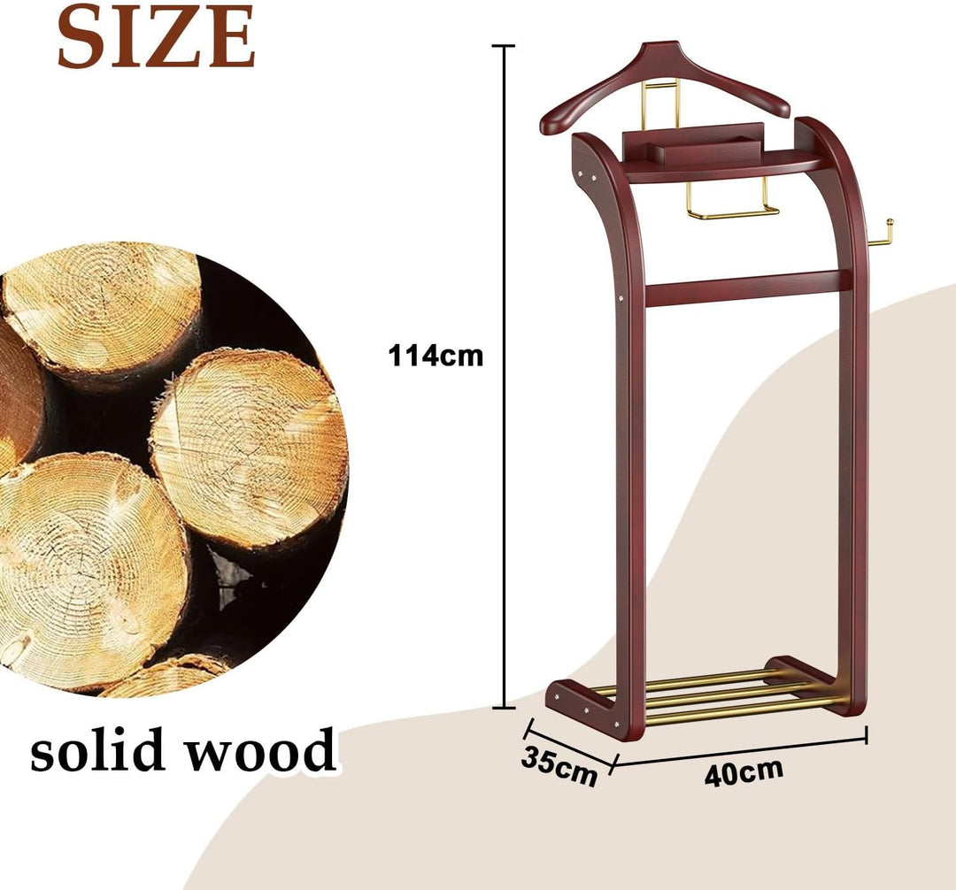 Herrendiener Diener Kleiderbutler mit Hosenbügel, Stummer Diener aus Massiv Holz mit Haken, Herrendi