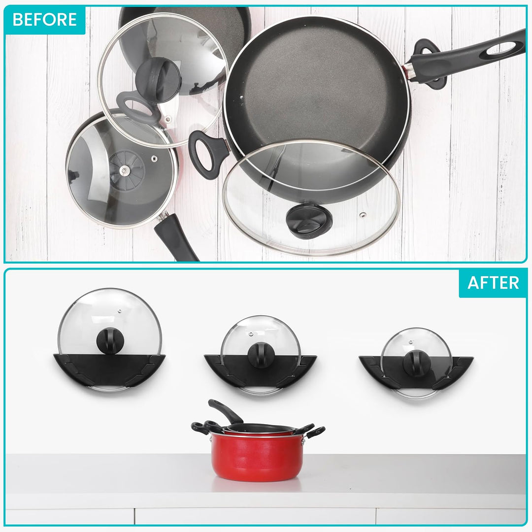 BELLE VOUS 3er Pack Topfdeckelhalter Wand Set aus Kunststoff - Passend für 15-32 cm Grosse Pfannende
