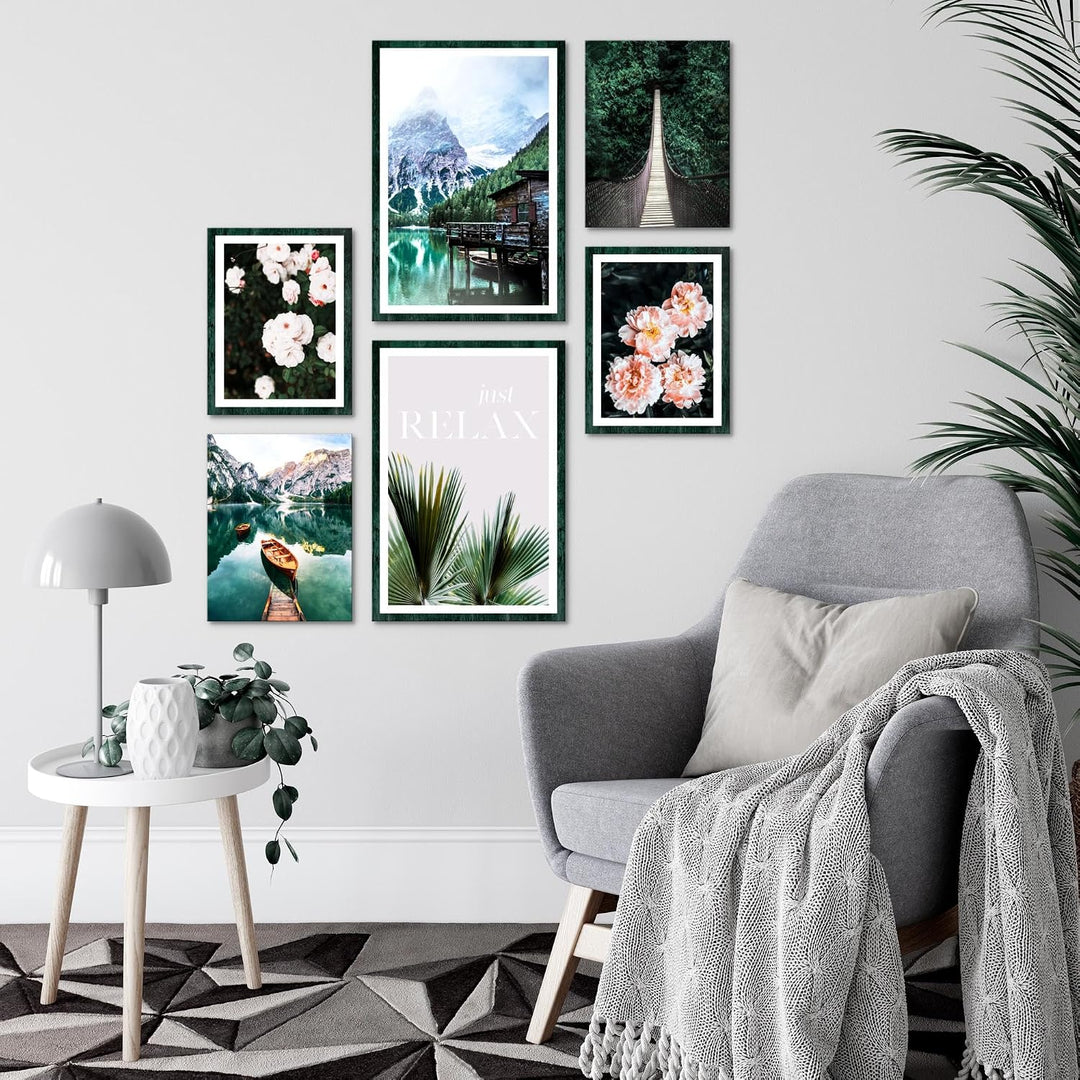 Novart Wandbilder Set See Berge Natur - KEIN EXTRA RAHMEN BENÖTIGT - Modern Deko - Wohnzimmer Schlaf