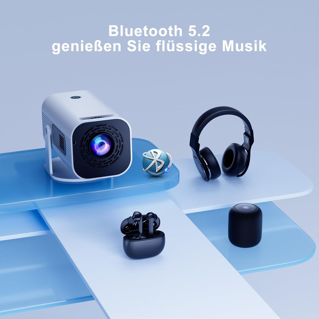 Eroshoo Mini Beamer,Handy Beamer 4K Unterstützung mit Ständer,1080P Mini Projektor Android,Heimkino